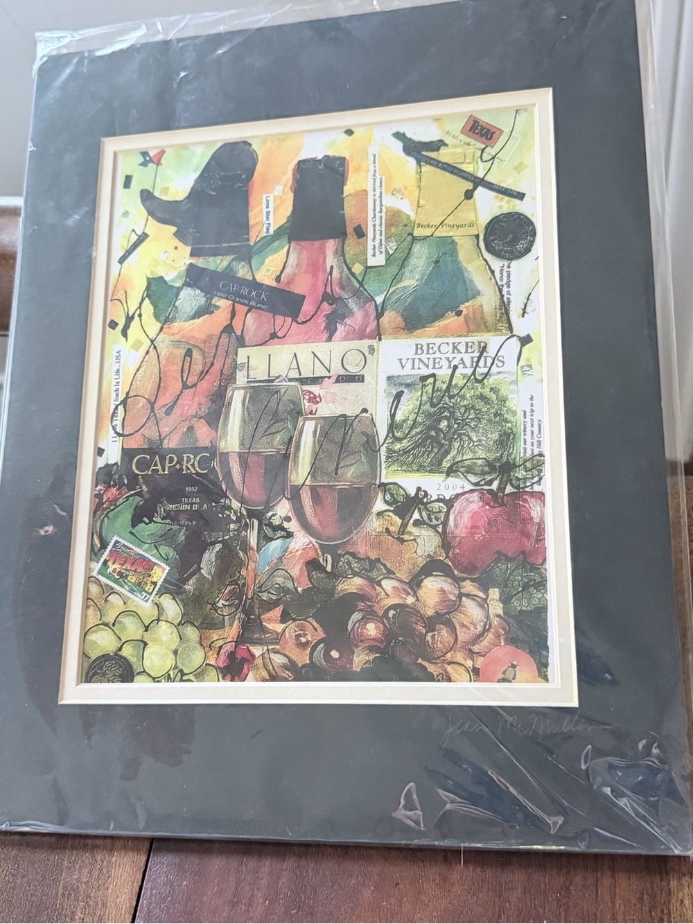 Beautifulmatted mixed-media Numbered collage art print  Texas Wine Country